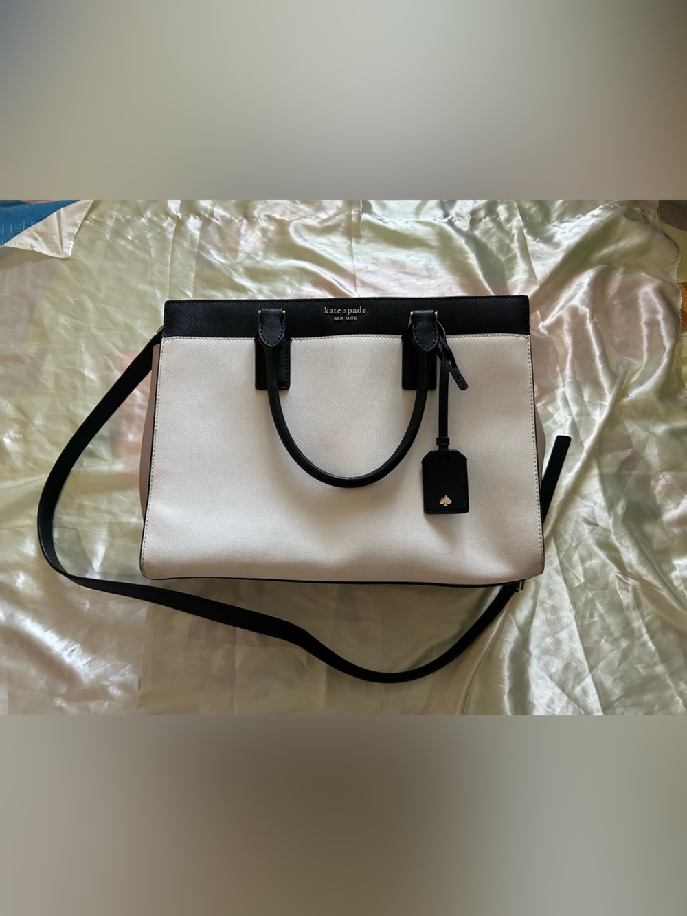 kate Spade Tri Color Black and Cream and Taupe Satchel